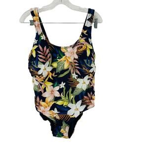 H&M Tropical Floral One Piece Swim Suit Size Large Scoop Neck Flattering